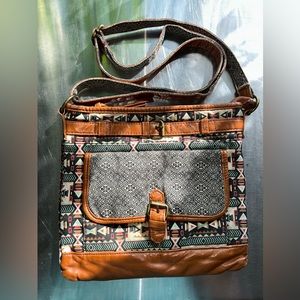 Aztec geometric, small saddle, Crossbody bag faux leather